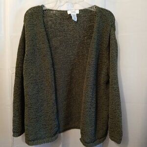 NOTHERN REFLECTIONS Cardigan Sweater Ribbon Knit M Dark Olive Green Long Sleeve